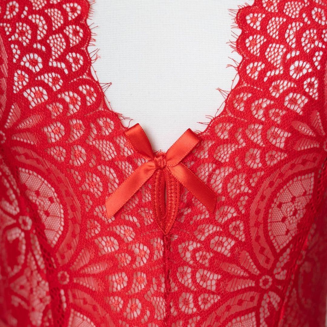 Red Lace Plunge Bodysuit