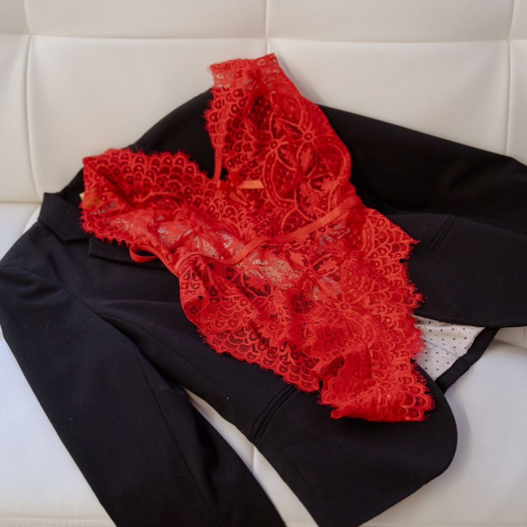 Red Lace Plunge Bodysuit