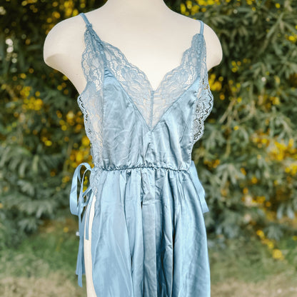 Stormy Blue Open Side Lacy Nightdress - EveryLoveIntimates